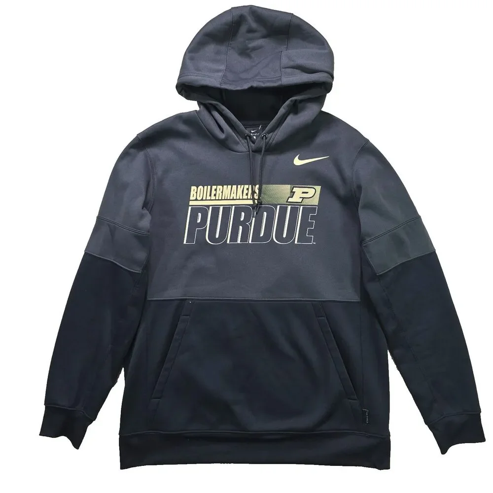 Purdue Boilermakers Hoodie Men's L Gray Black Nike On Field Sweatshirt NCAA